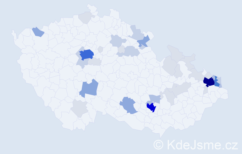 Příjmení: 'Grym', počet výskytů 136 v celé ČR