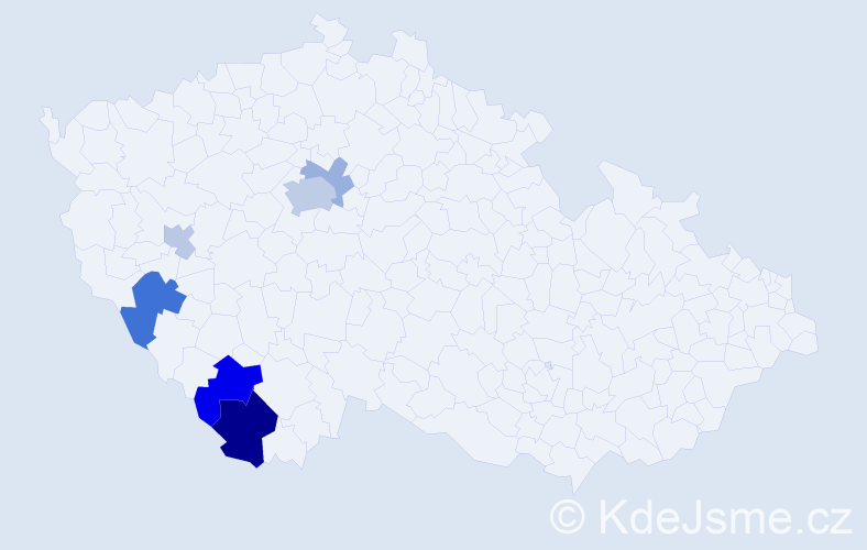 Příjmení: 'Dadek', počet výskytů 14 v celé ČR