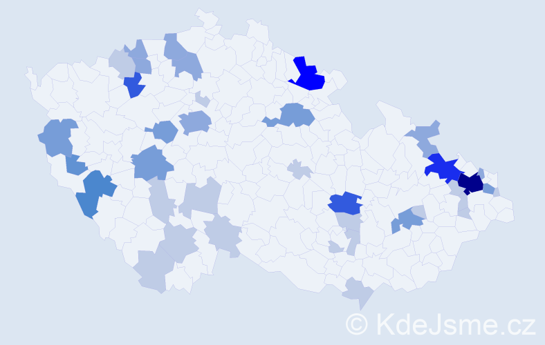 Příjmení: 'Kelner', počet výskytů 94 v celé ČR