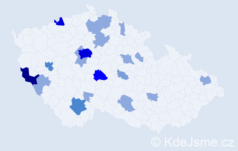 Příjmení: 'Vencelová', počet výskytů 44 v celé ČR