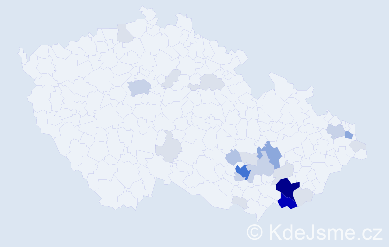 Příjmení: 'Páčová', počet výskytů 89 v celé ČR