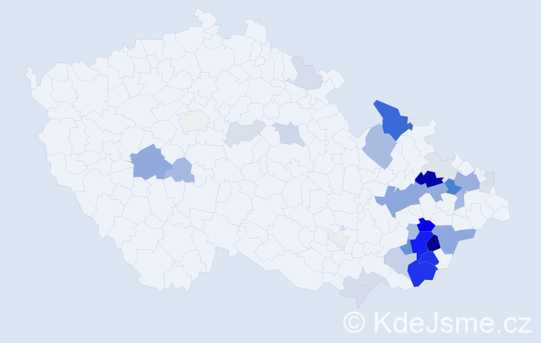 Příjmení: 'Hefková', počet výskytů 109 v celé ČR