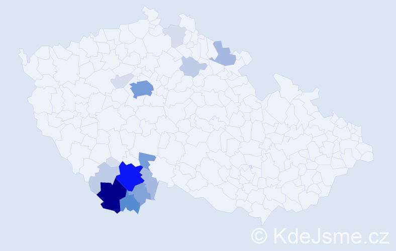 Příjmení: 'Pils', počet výskytů 74 v celé ČR