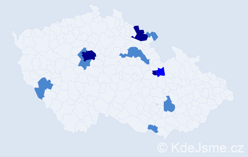 Příjmení: 'Tőlgová', počet výskytů 18 v celé ČR