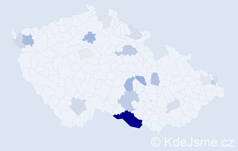 Příjmení: 'Kazdera', počet výskytů 51 v celé ČR