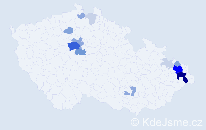 Příjmení: 'Doležil', počet výskytů 46 v celé ČR