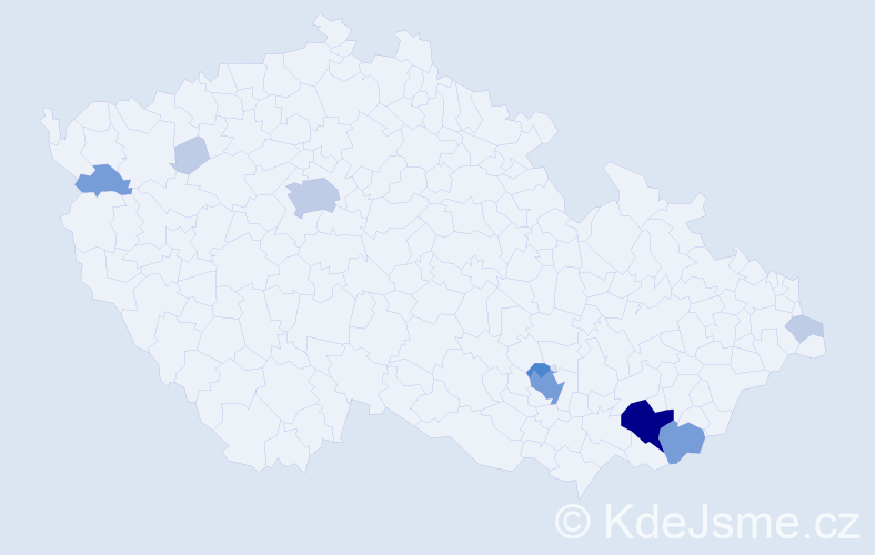 Příjmení: 'Tichoň', počet výskytů 27 v celé ČR