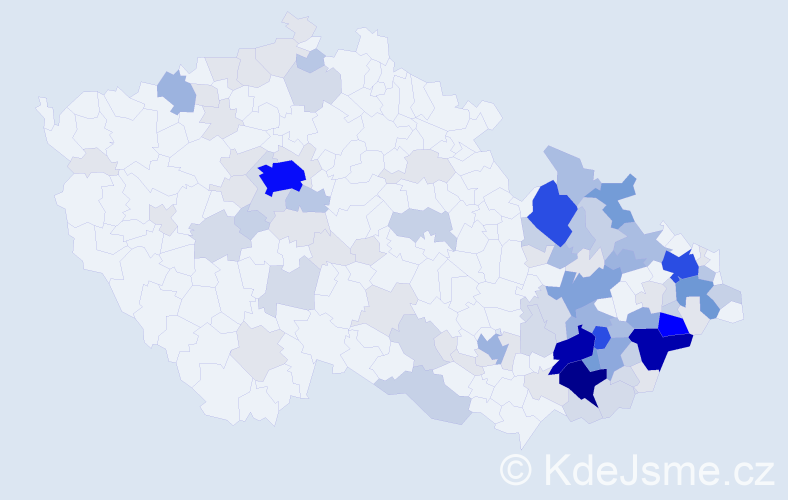 Příjmení: 'Měrka', počet výskytů 412 v celé ČR