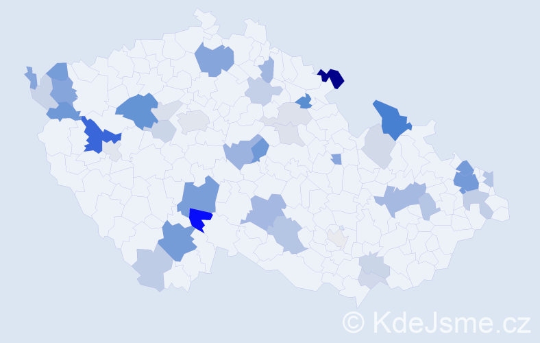 Příjmení: 'Ďurina', počet výskytů 107 v celé ČR