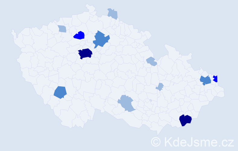 Příjmení: 'Kánová', počet výskytů 25 v celé ČR