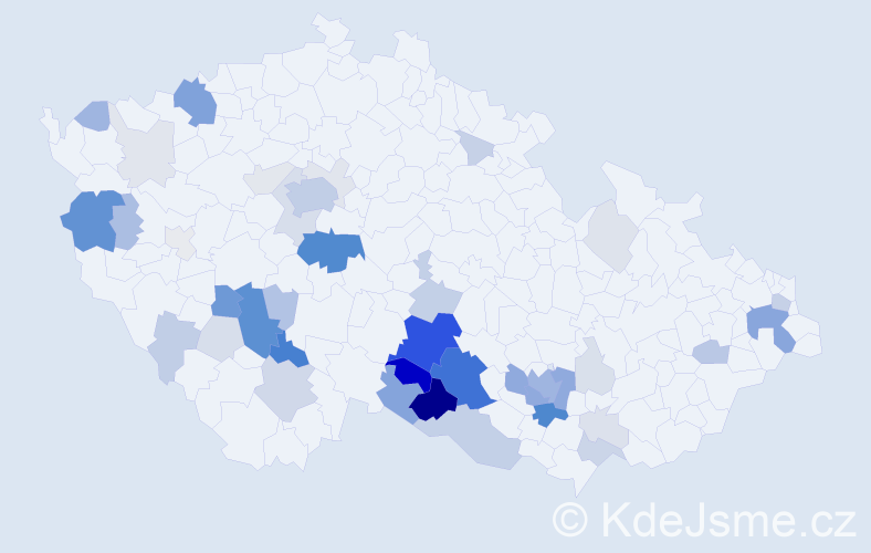 Příjmení: 'Houzarová', počet výskytů 187 v celé ČR
