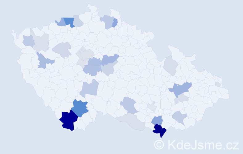 Příjmení: 'Krčka', počet výskytů 102 v celé ČR