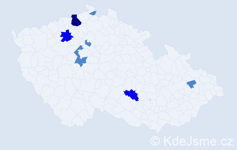 Příjmení: 'Tautermanová', počet výskytů 11 v celé ČR