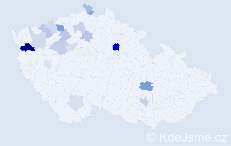 Příjmení: 'Mágr', počet výskytů 32 v celé ČR