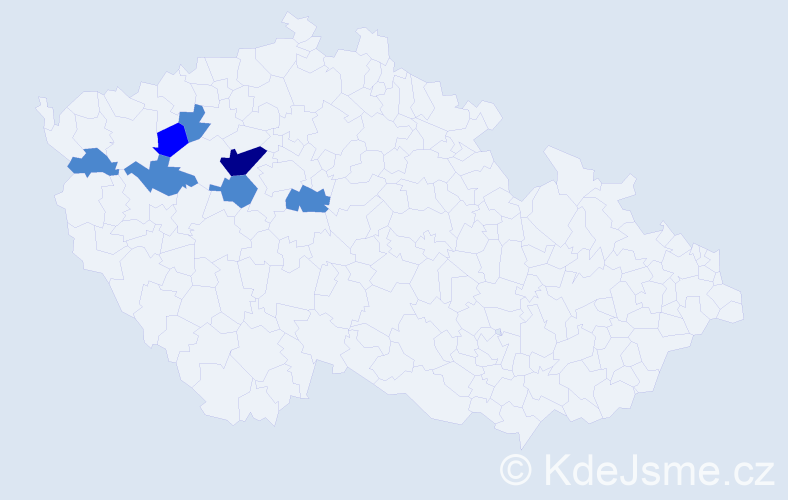 Příjmení: 'Hunyady', počet výskytů 10 v celé ČR