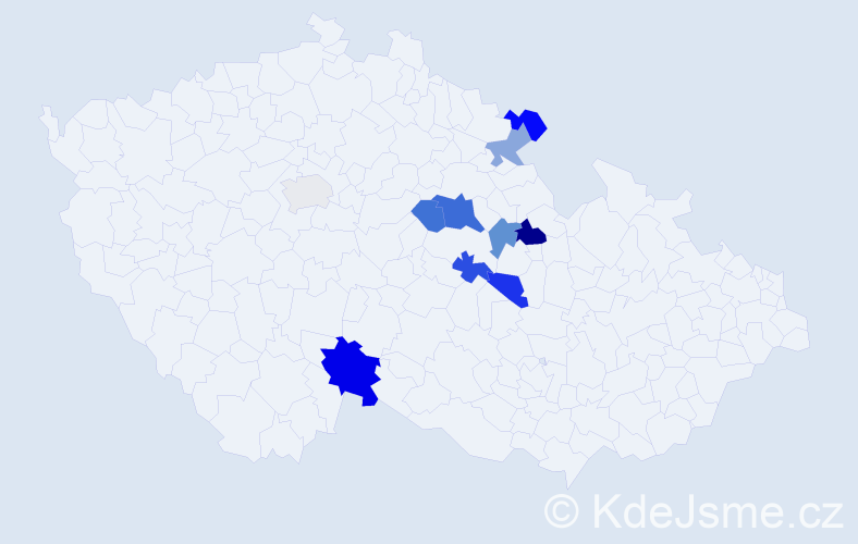 Příjmení: 'Kercl', počet výskytů 16 v celé ČR