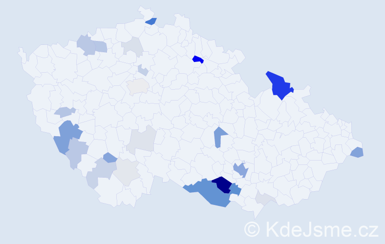 Příjmení: 'Zeleňáková', počet výskytů 84 v celé ČR