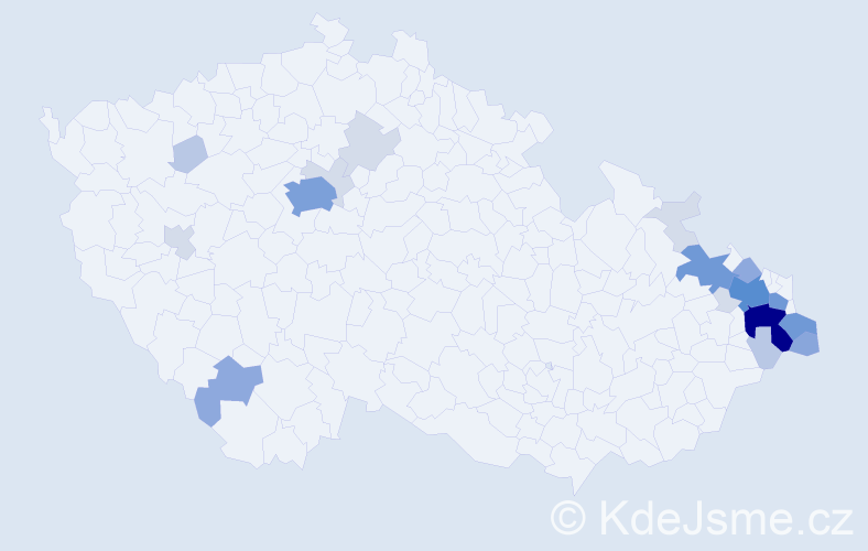 Příjmení: 'Haladej', počet výskytů 68 v celé ČR