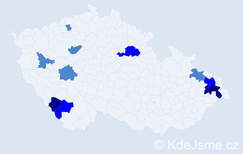 Příjmení: 'Kerekešová', počet výskytů 20 v celé ČR