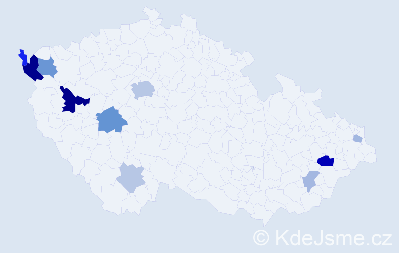 Příjmení: 'Čmok', počet výskytů 25 v celé ČR