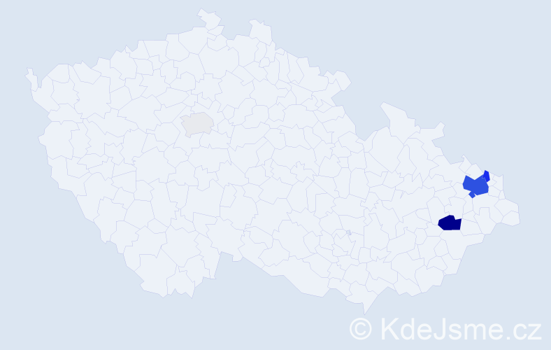 Příjmení: 'Kuchnová', počet výskytů 19 v celé ČR