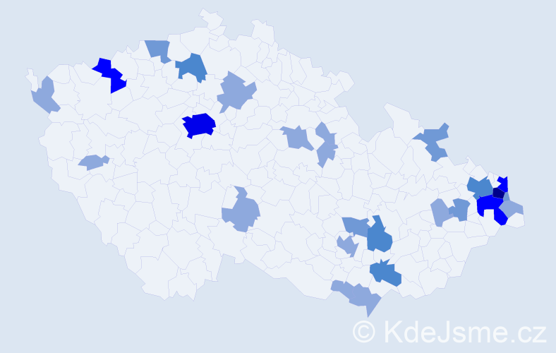 Příjmení: 'Holka', počet výskytů 57 v celé ČR
