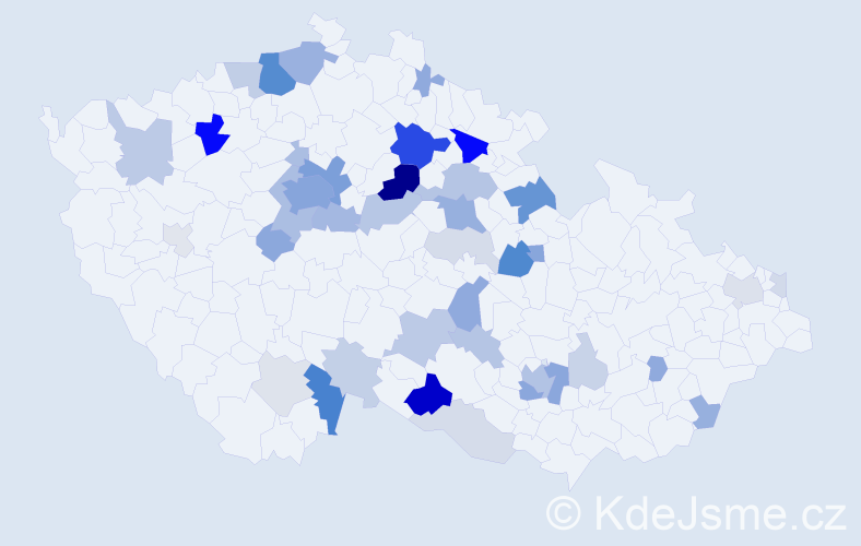Příjmení: 'Vonka', počet výskytů 140 v celé ČR