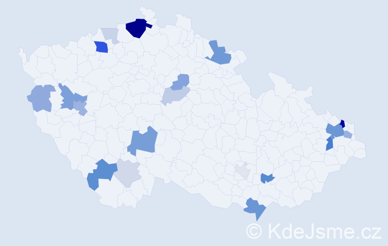 Příjmení: 'Dejová', počet výskytů 58 v celé ČR