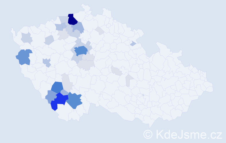 Příjmení: 'Lácha', počet výskytů 135 v celé ČR