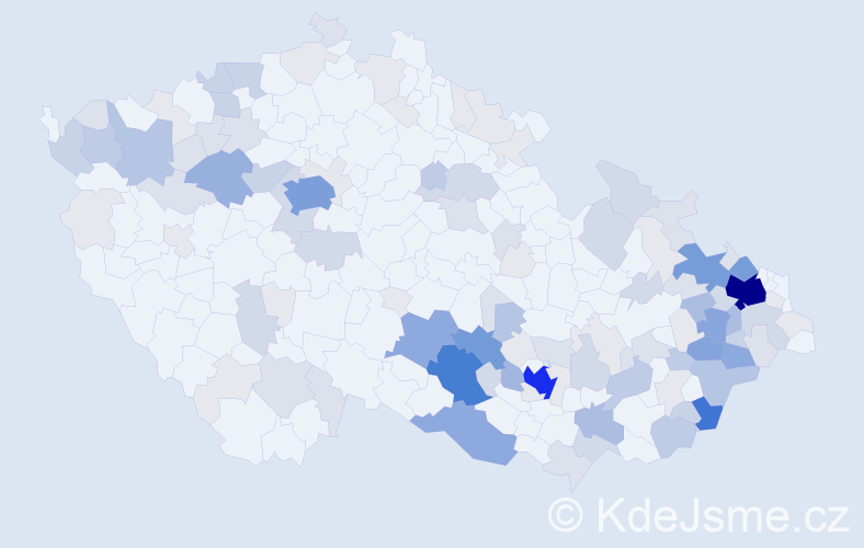 Příjmení: 'Tvarůžková', počet výskytů 454 v celé ČR