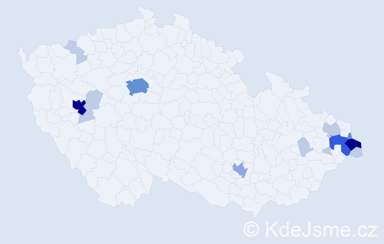 Příjmení: 'Hus', počet výskytů 43 v celé ČR