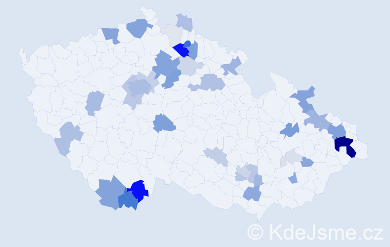 Příjmení: 'Haleš', počet výskytů 153 v celé ČR