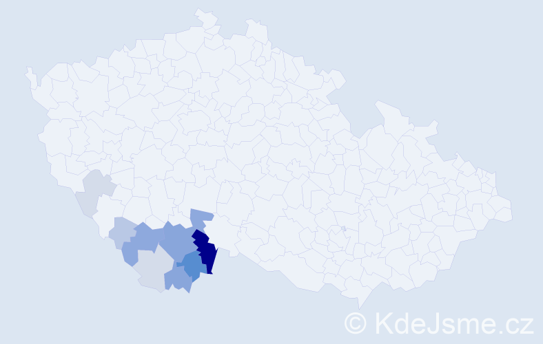 Příjmení: 'Kanděrová', počet výskytů 44 v celé ČR