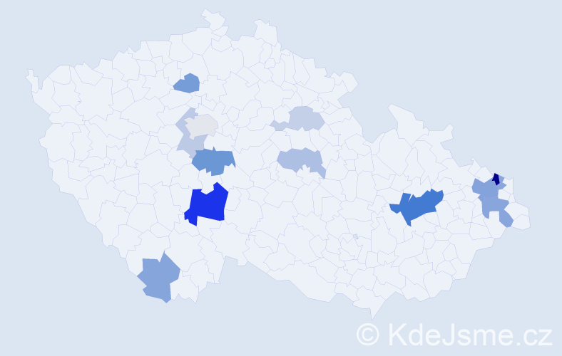 Příjmení: 'Kaczor', počet výskytů 31 v celé ČR
