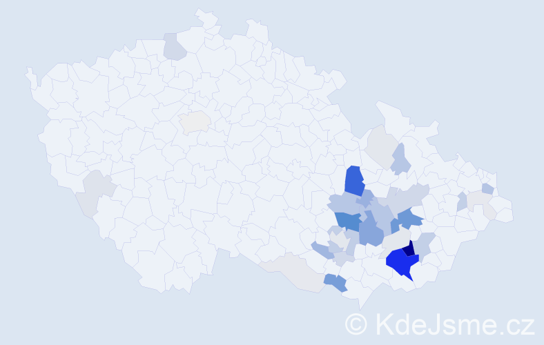 Příjmení: 'Kraváček', počet výskytů 135 v celé ČR