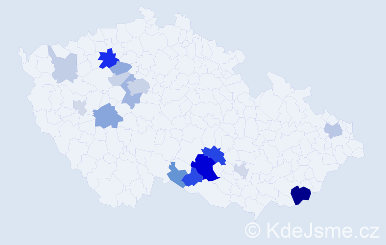 Příjmení: 'Římovská', počet výskytů 45 v celé ČR