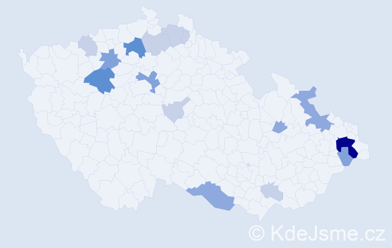 Příjmení: 'Čerňáková', počet výskytů 45 v celé ČR