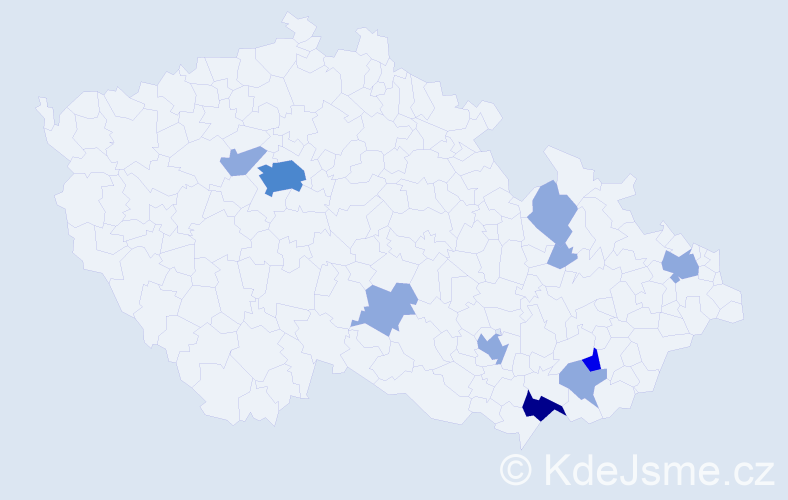 Příjmení: 'Bezděčková', počet výskytů 21 v celé ČR
