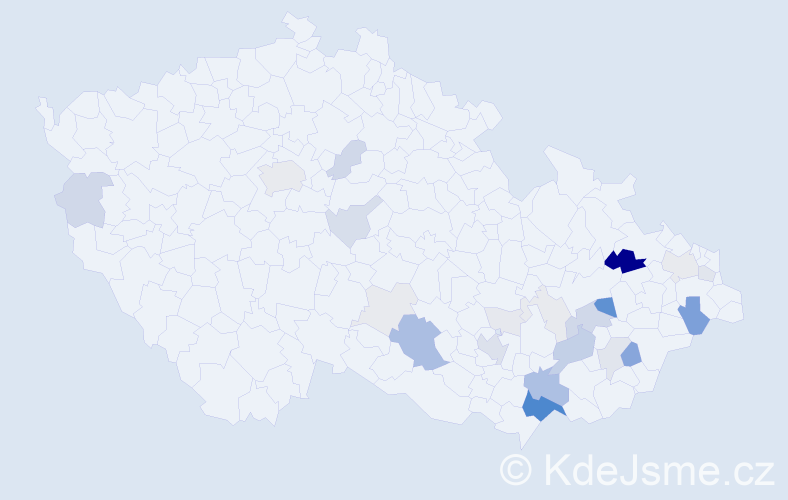 Příjmení: 'Kopl', počet výskytů 104 v celé ČR
