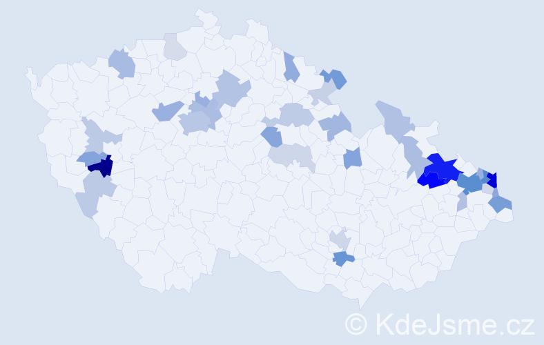 Příjmení: 'Kowalski', počet výskytů 99 v celé ČR