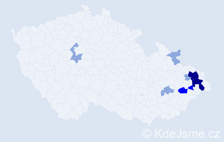 Příjmení: 'Přádka', počet výskytů 28 v celé ČR