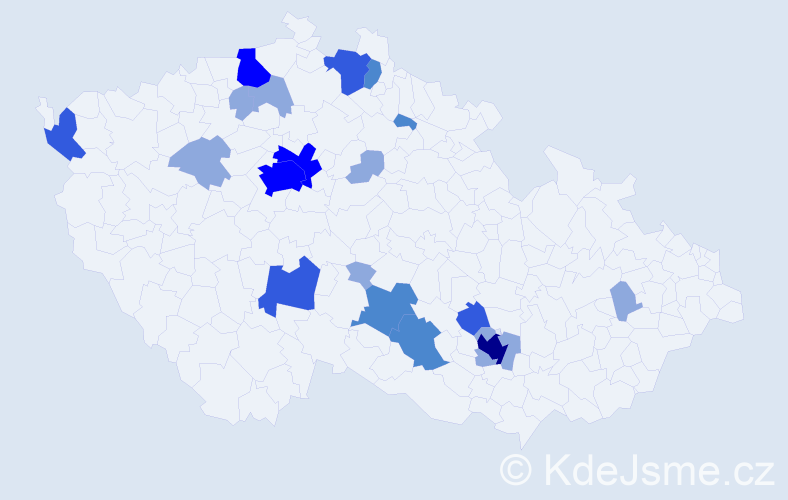 Příjmení: 'Mičán', počet výskytů 45 v celé ČR