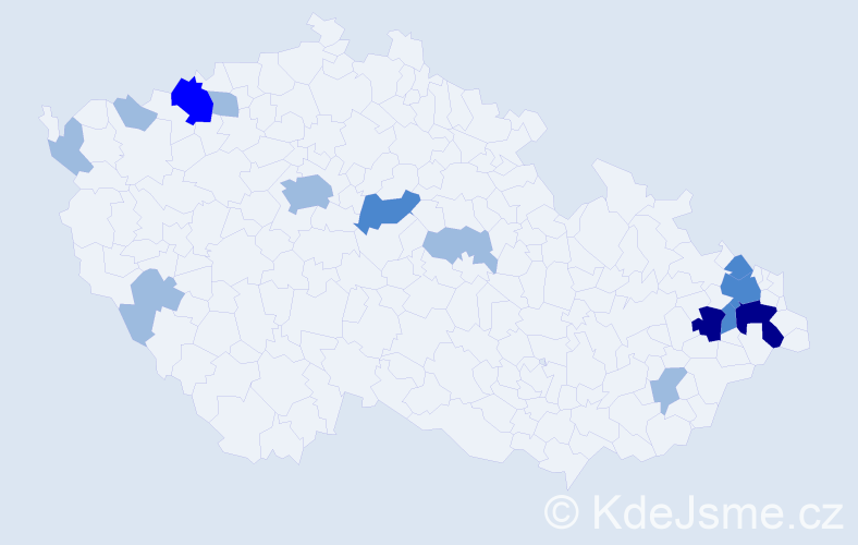 Příjmení: 'Modrovičová', počet výskytů 26 v celé ČR