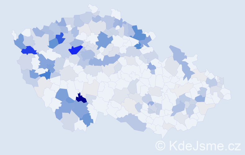 Příjmení: 'Kuna', počet výskytů 623 v celé ČR