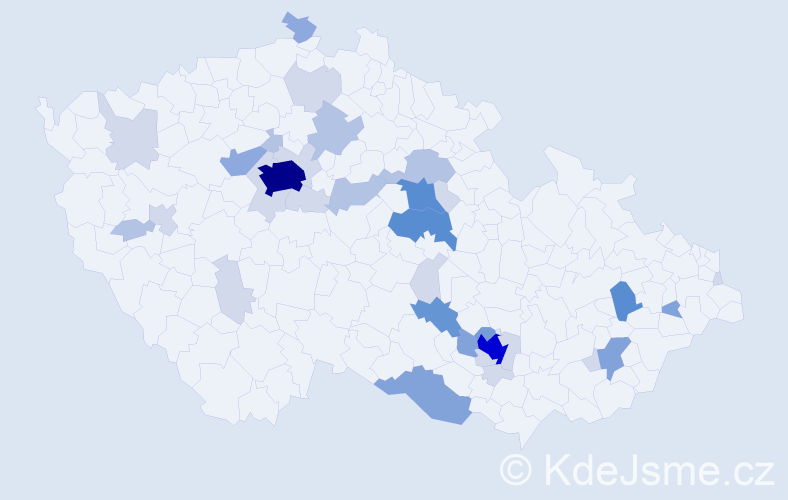 Příjmení: 'Těšík', počet výskytů 107 v celé ČR