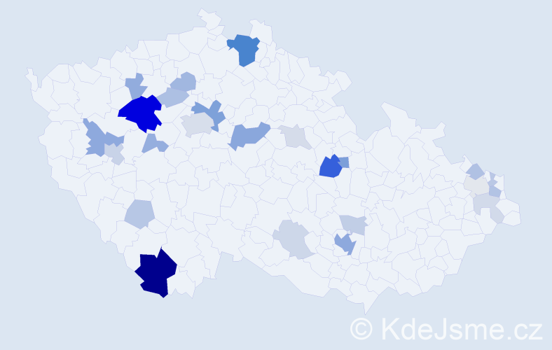 Příjmení: 'Valentin', počet výskytů 72 v celé ČR