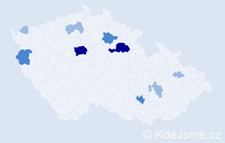 Příjmení: 'Peregrin', počet výskytů 19 v celé ČR