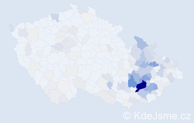 Příjmení: 'Večerka', počet výskytů 638 v celé ČR