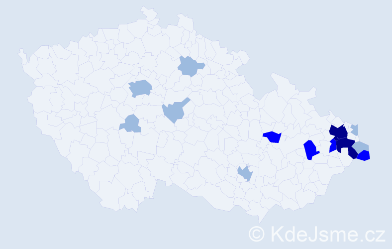 Příjmení: 'Pištek', počet výskytů 27 v celé ČR