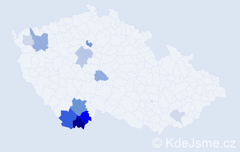 Příjmení: 'Crkva', počet výskytů 46 v celé ČR